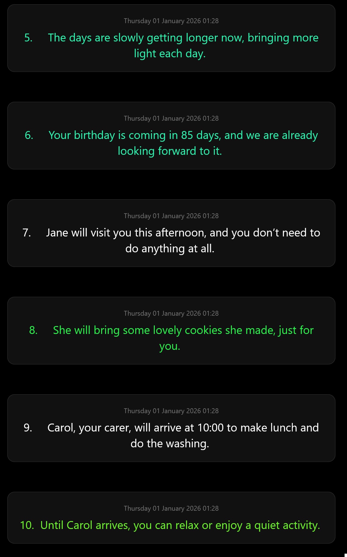 Screenshot of the display page